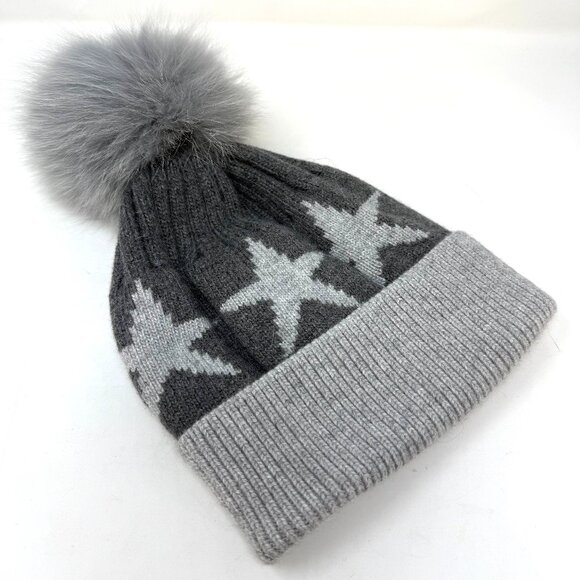 🆕️ 💖💖 "Your a STAR"  Fox Pom Pom Toque Grey - Picture 2 of 2
